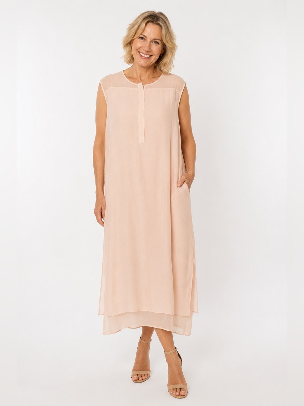 Chico’s Black Label Tunic Flowy Midi Dress Light Pink